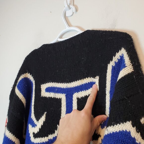 Vintage 90s Patterned Wool Heavy Knit Sweater Black Size XL - Picture 4 of 5